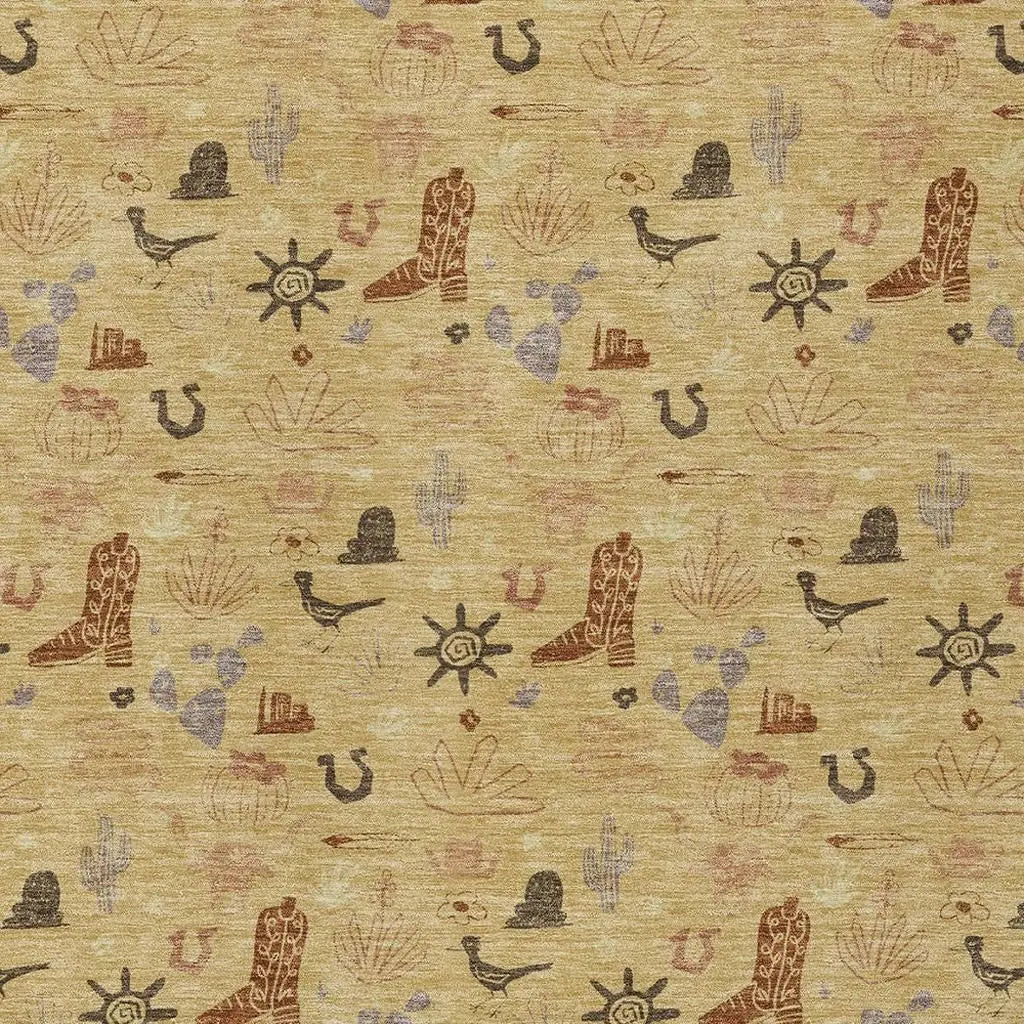 5' X 8' Gold And Orange Cactus Washable Indoor Outdoor Area Rug Homeroots Outdoor