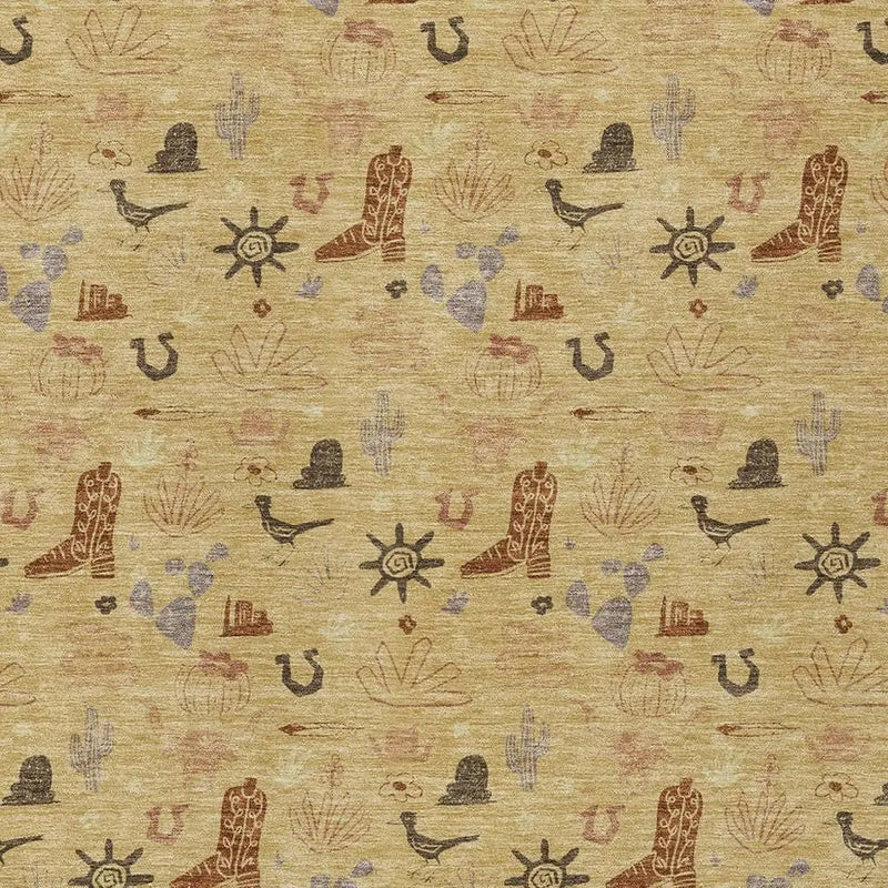 5' X 8' Gold And Orange Cactus Washable Indoor Outdoor Area Rug Homeroots Outdoor