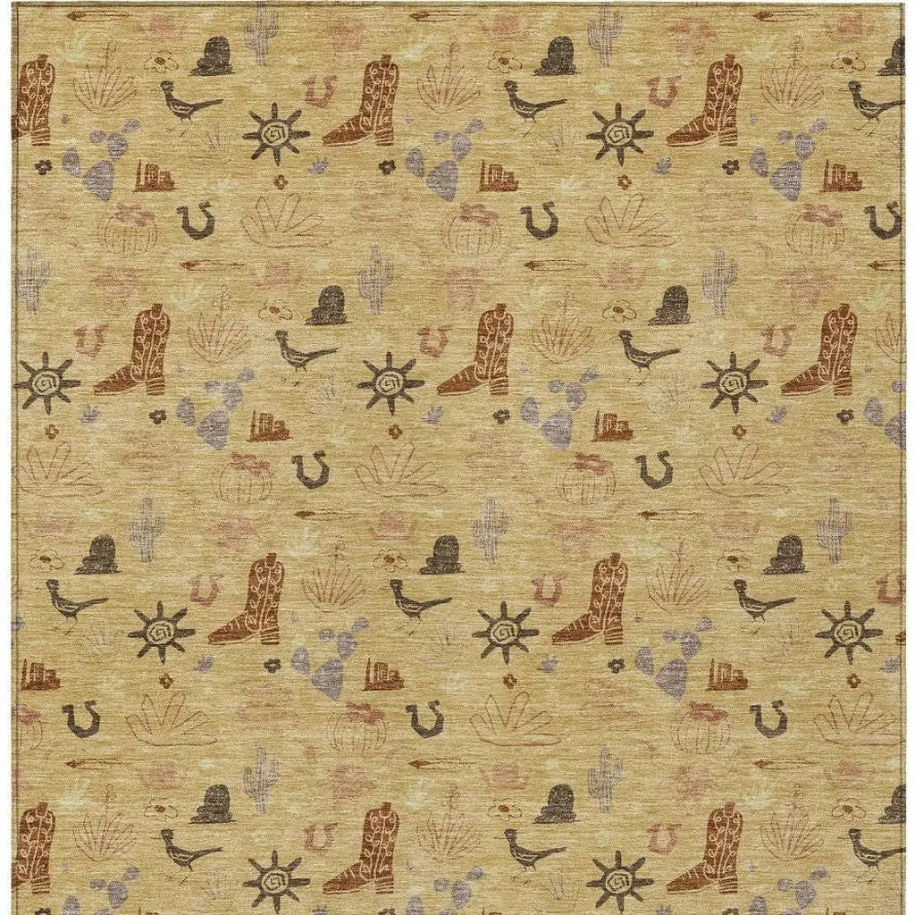 5' X 8' Gold And Orange Cactus Washable Indoor Outdoor Area Rug Homeroots Outdoor
