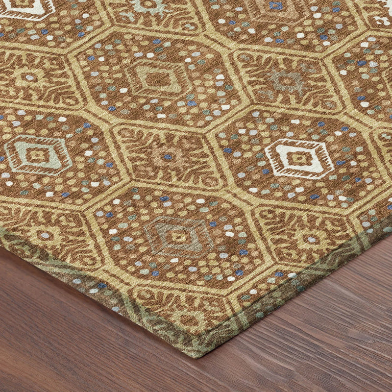 5' X 8' Gold And Orange Geometric Washable Indoor Outdoor Area Rug Homeroots Outdoor
