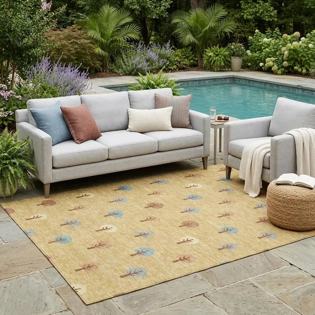 5' X 8' Gold And Orange Geometric Washable Indoor Outdoor Area Rug Homeroots Outdoor