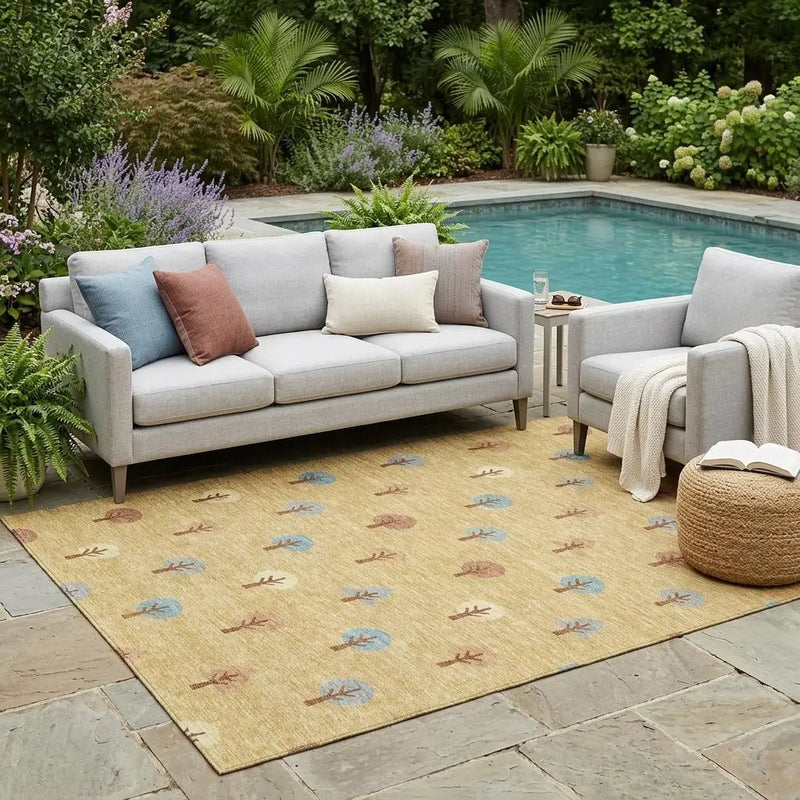 5' X 8' Gold And Orange Geometric Washable Indoor Outdoor Area Rug Homeroots Outdoor