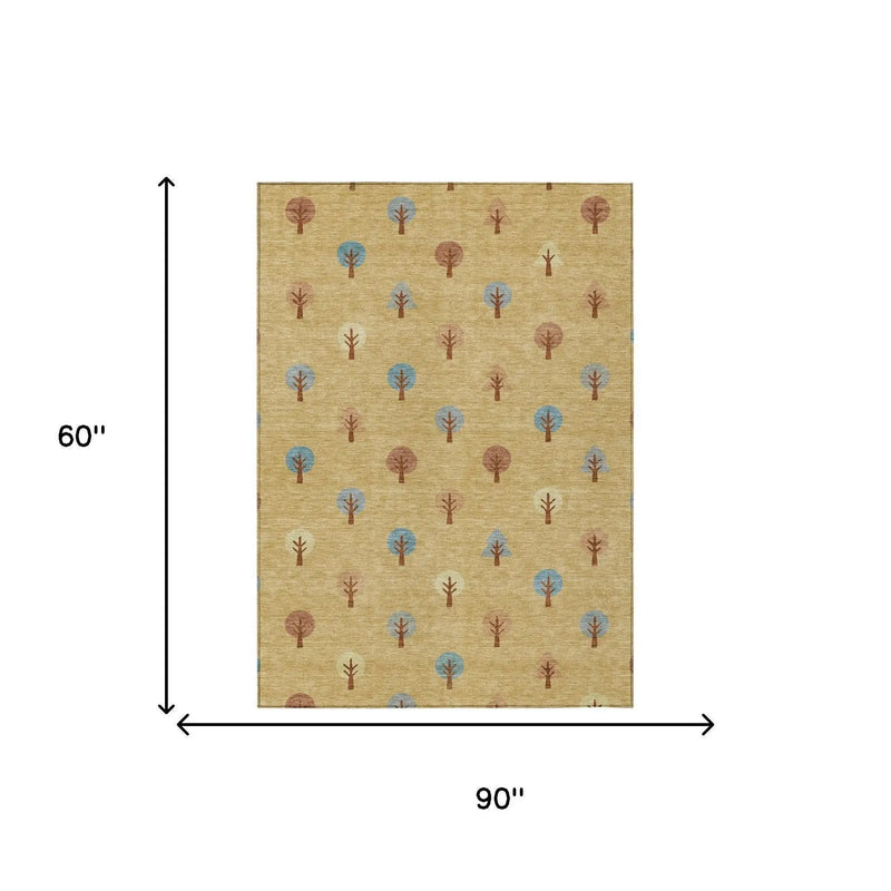 5' X 8' Gold And Orange Geometric Washable Indoor Outdoor Area Rug Homeroots Outdoor