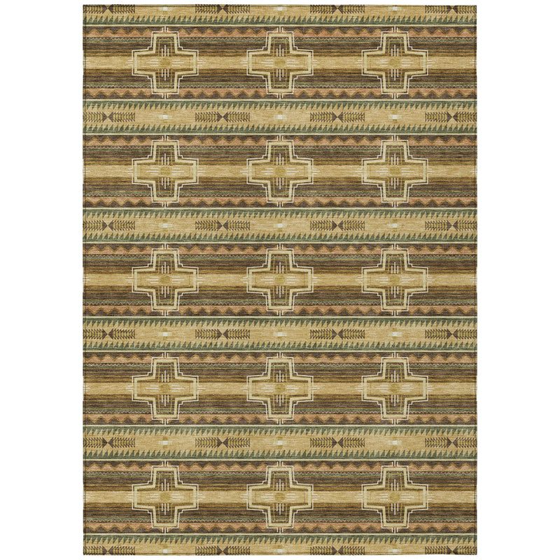 5' X 8' Gold And Red Tribal Washable Indoor Outdoor Area Rug Homeroots Outdoor