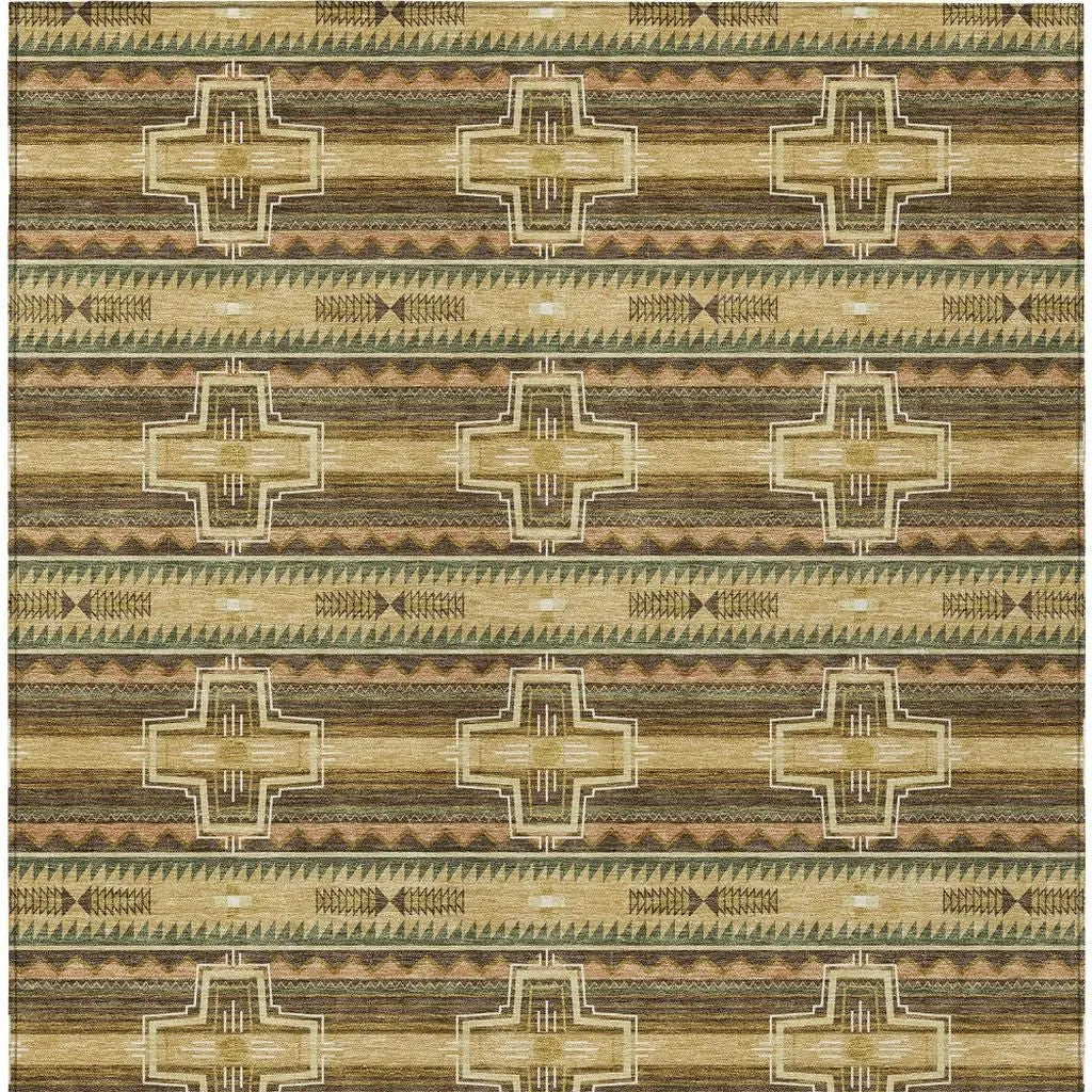 5' X 8' Gold And Red Tribal Washable Indoor Outdoor Area Rug Homeroots Outdoor