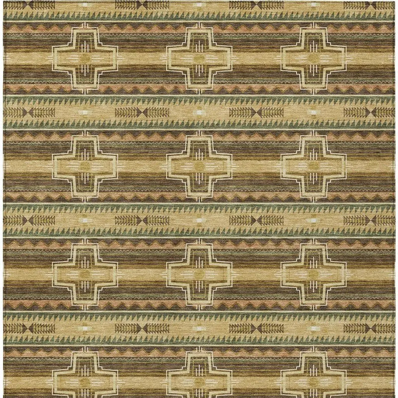 5' X 8' Gold And Red Tribal Washable Indoor Outdoor Area Rug Homeroots Outdoor