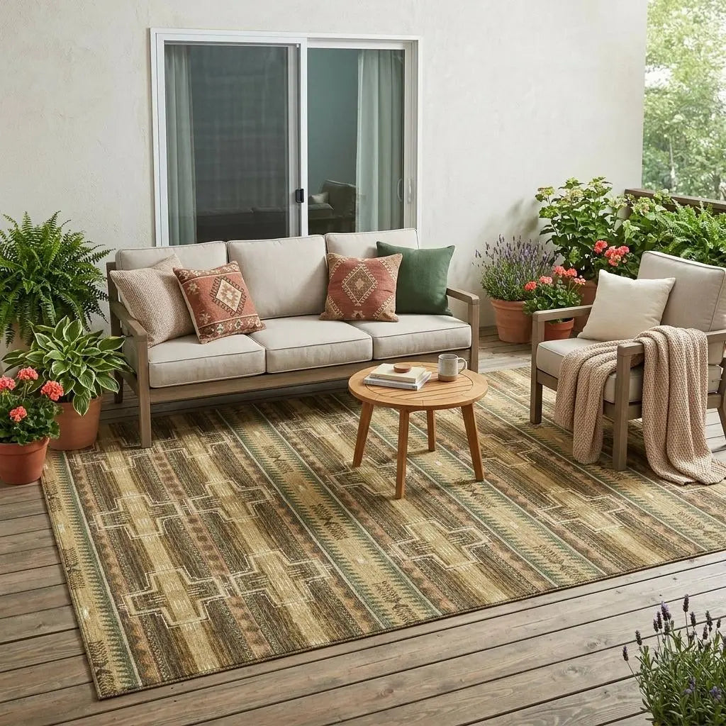 5' X 8' Gold And Red Tribal Washable Indoor Outdoor Area Rug Homeroots Outdoor