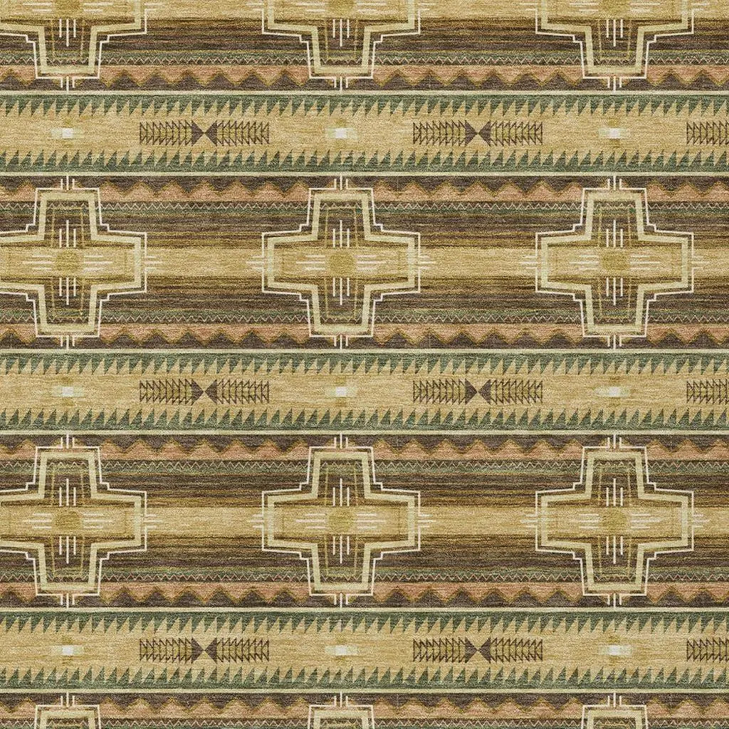 5' X 8' Gold And Red Tribal Washable Indoor Outdoor Area Rug Homeroots Outdoor