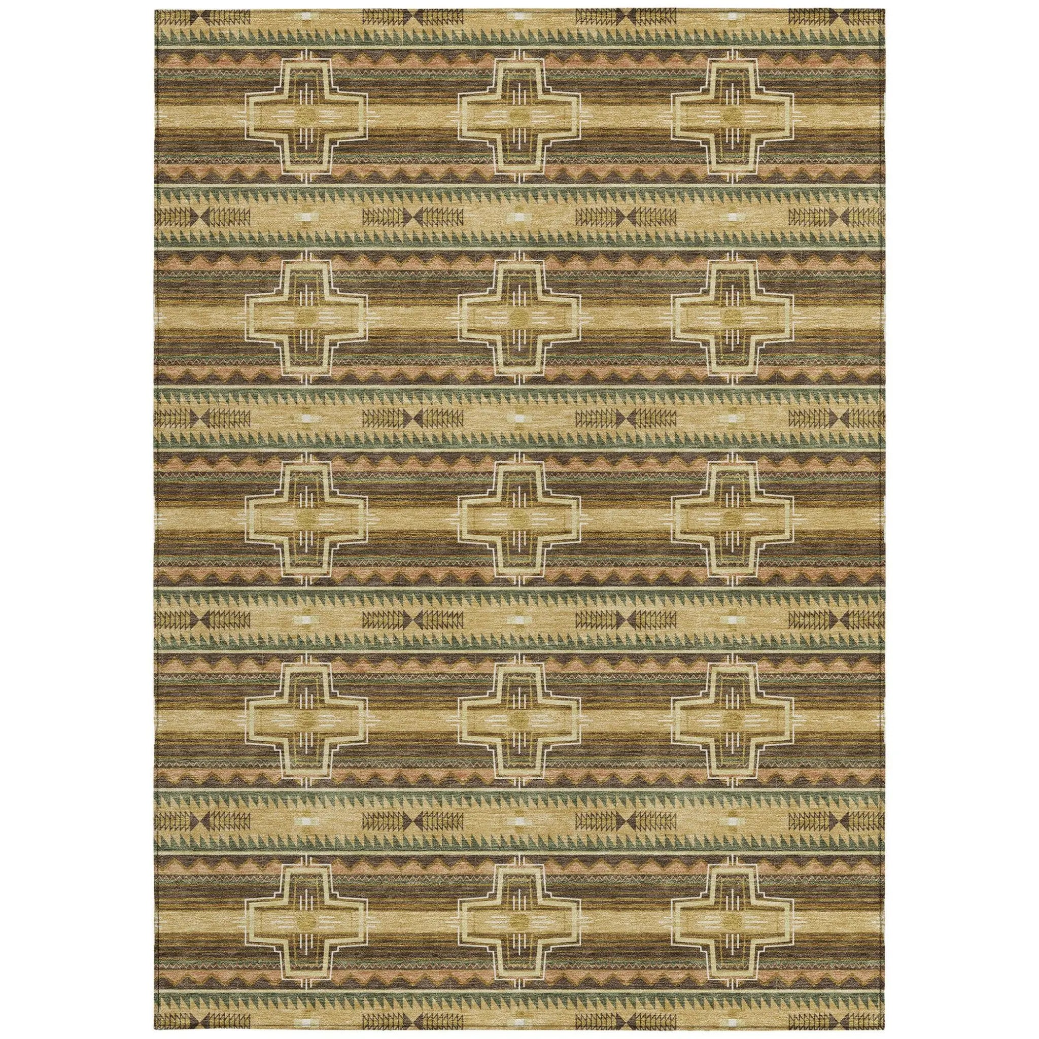 5' X 8' Gold And Red Tribal Washable Indoor Outdoor Area Rug Homeroots Outdoor