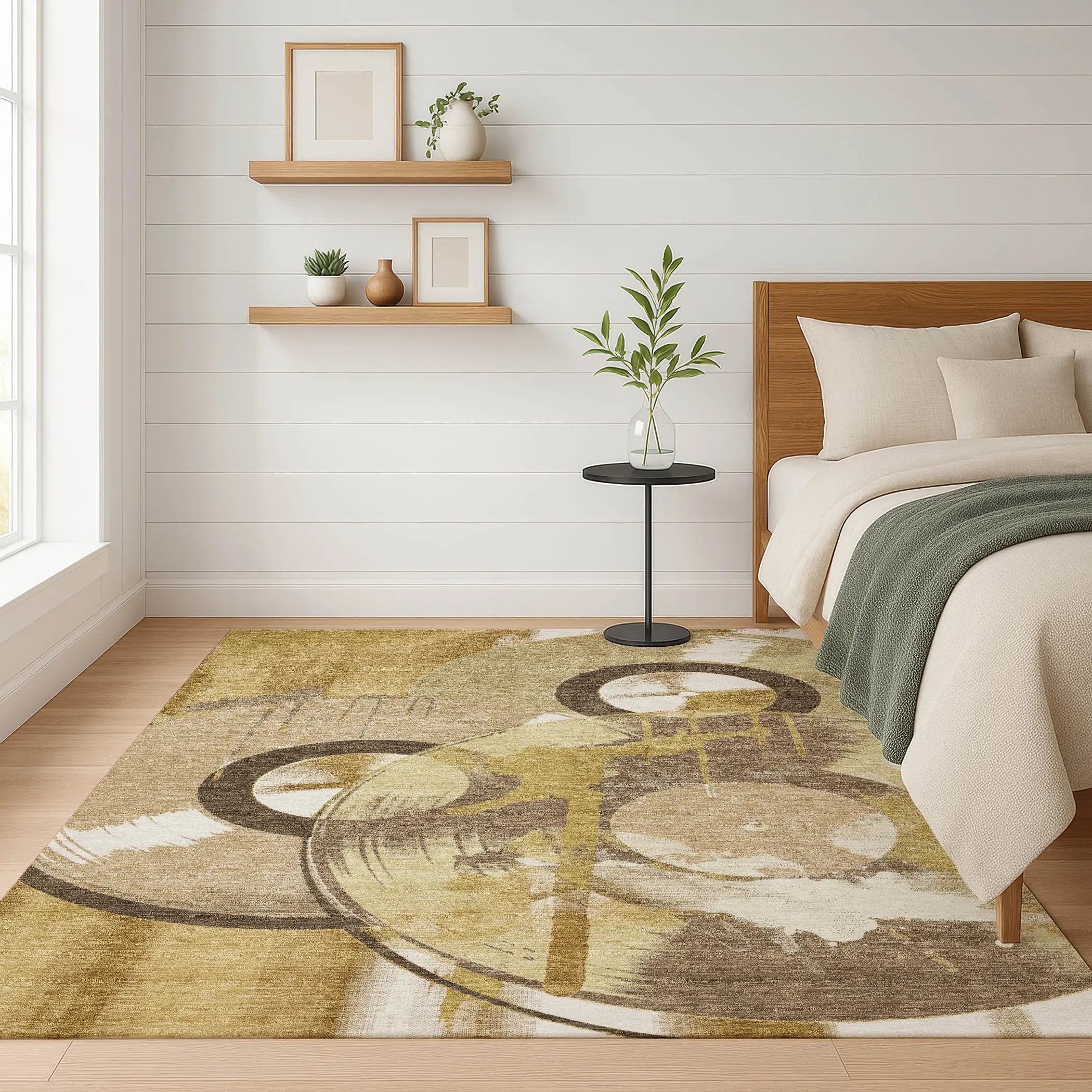 5' X 8' Gold And Saffron Geometric Washable Indoor Outdoor Area Rug Homeroots Outdoor