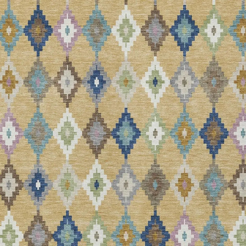 5' X 8' Gold And Teal Blue Aztec Washable Indoor Outdoor Area Rug Homeroots Outdoor