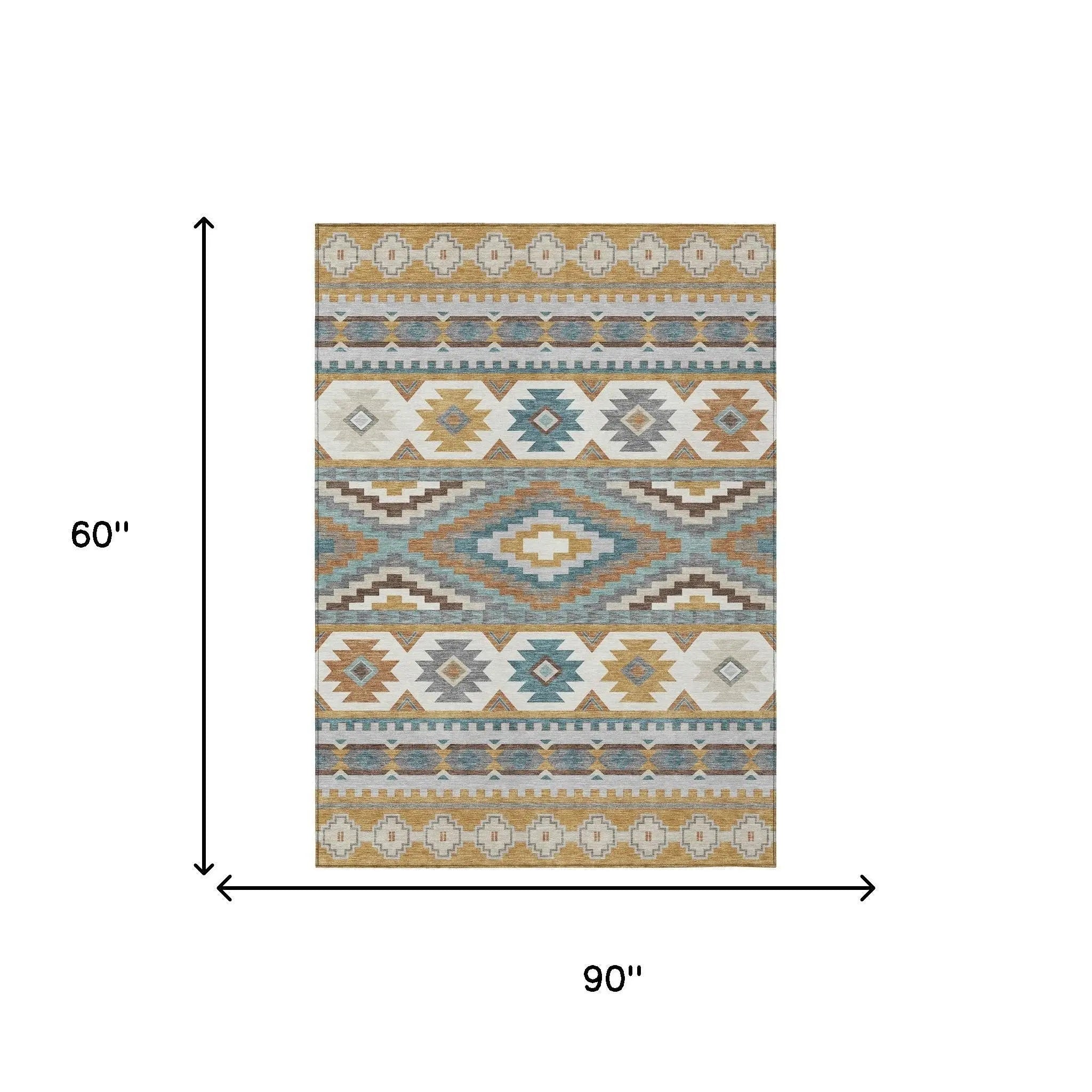 5' X 8' Gold And Teal Blue Southwestern Washable Indoor Outdoor Area Rug Homeroots Outdoor