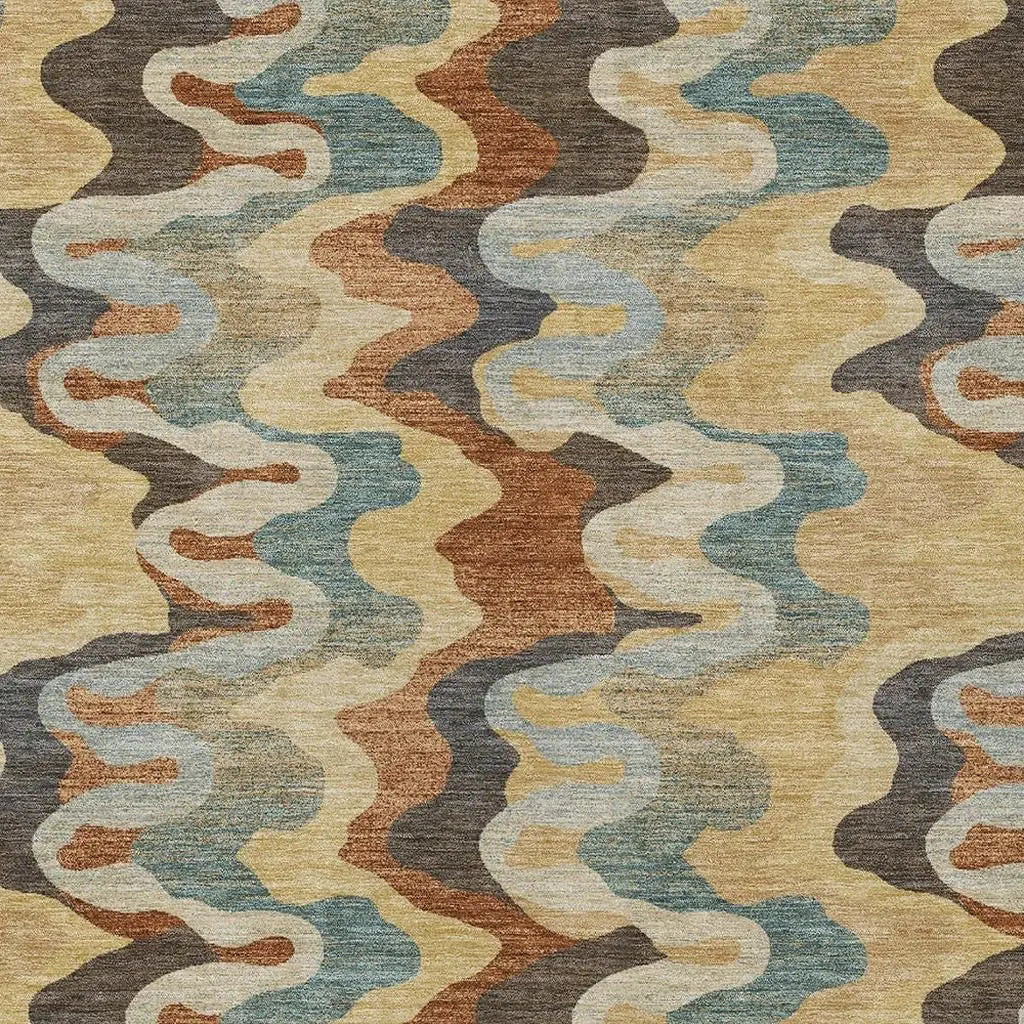 5' X 8' Gold And Wheat Abstract Washable Indoor Outdoor Area Rug Homeroots Outdoor