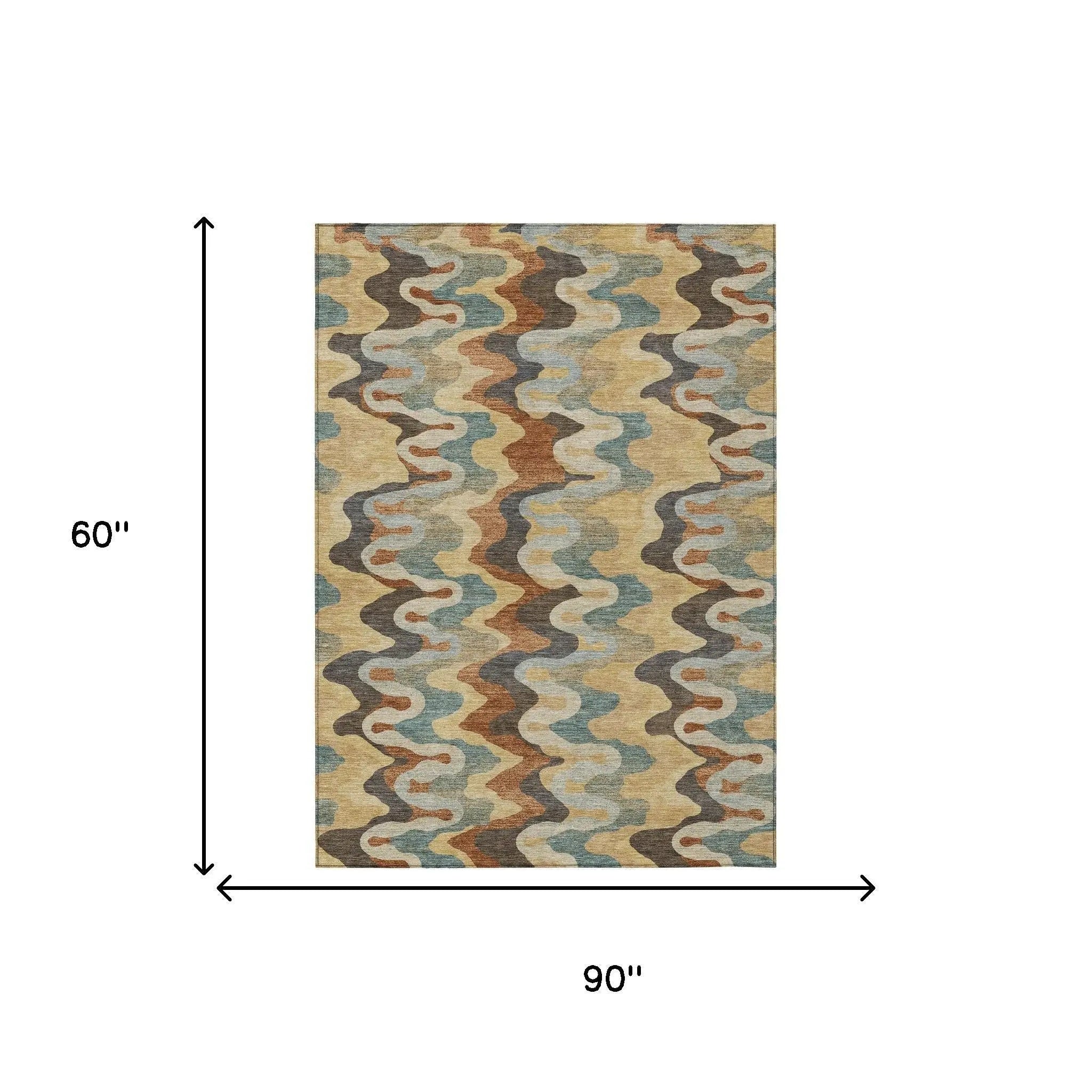 5' X 8' Gold And Wheat Abstract Washable Indoor Outdoor Area Rug Homeroots Outdoor