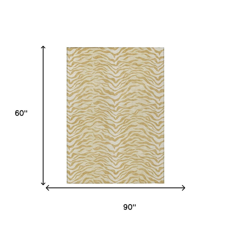 5' X 8' Gold And Wheat Animal Print Washable Indoor Outdoor Area Rug Homeroots Outdoor