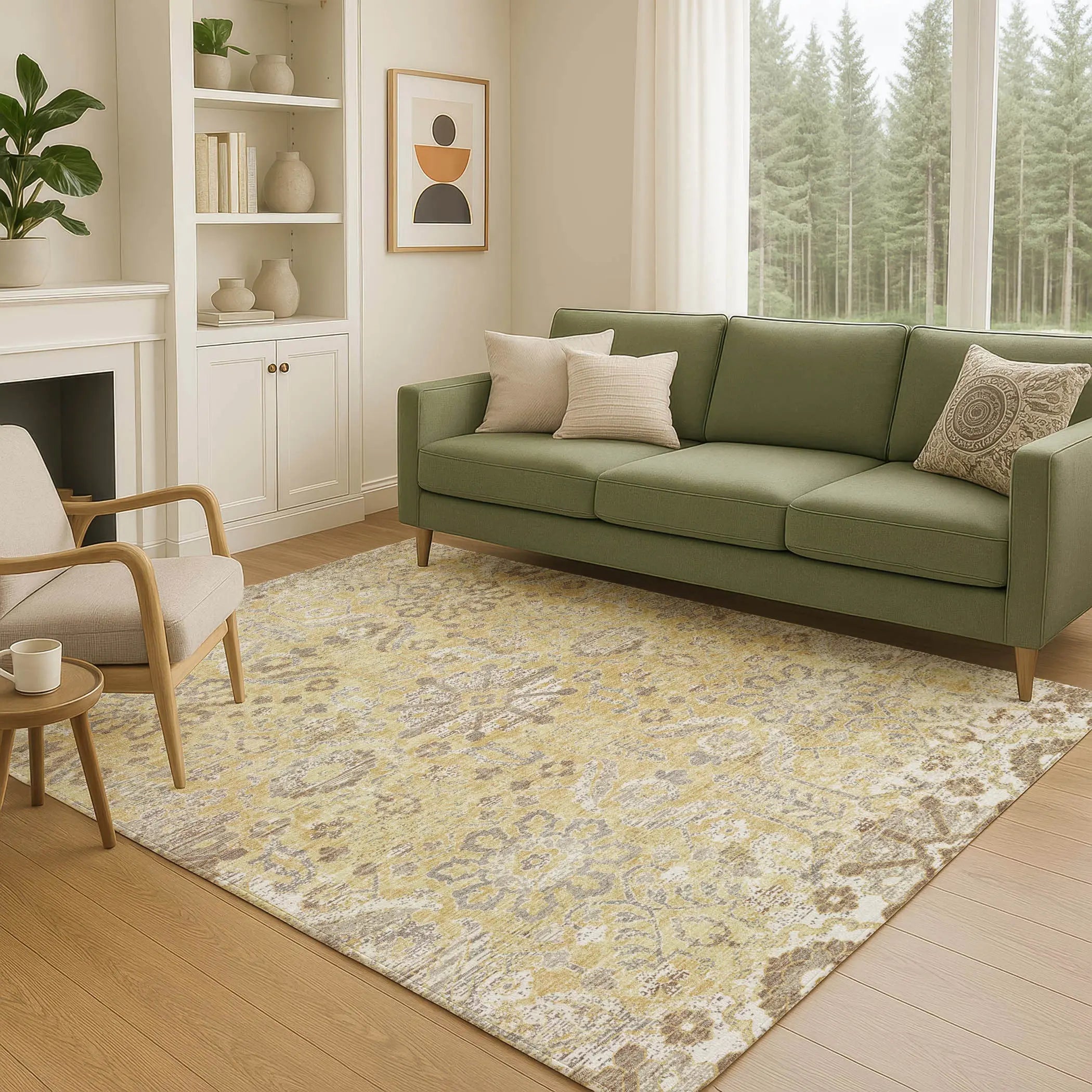 5' X 8' Gold And Wheat Damask Washable Indoor Outdoor Area Rug Homeroots Outdoor