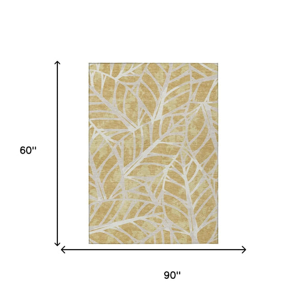 5' X 8' Gold And Wheat Floral Washable Indoor Outdoor Area Rug Homeroots Outdoor