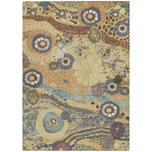 5' X 8' Gold And Wheat Floral Washable Indoor Outdoor Area Rug Homeroots Outdoor