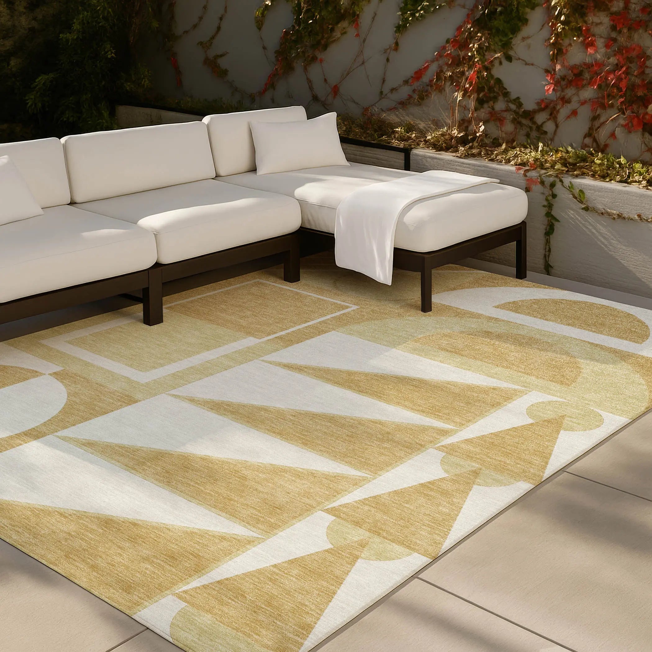 5' X 8' Gold And Wheat Geometric Washable Indoor Outdoor Area Rug Homeroots Outdoor