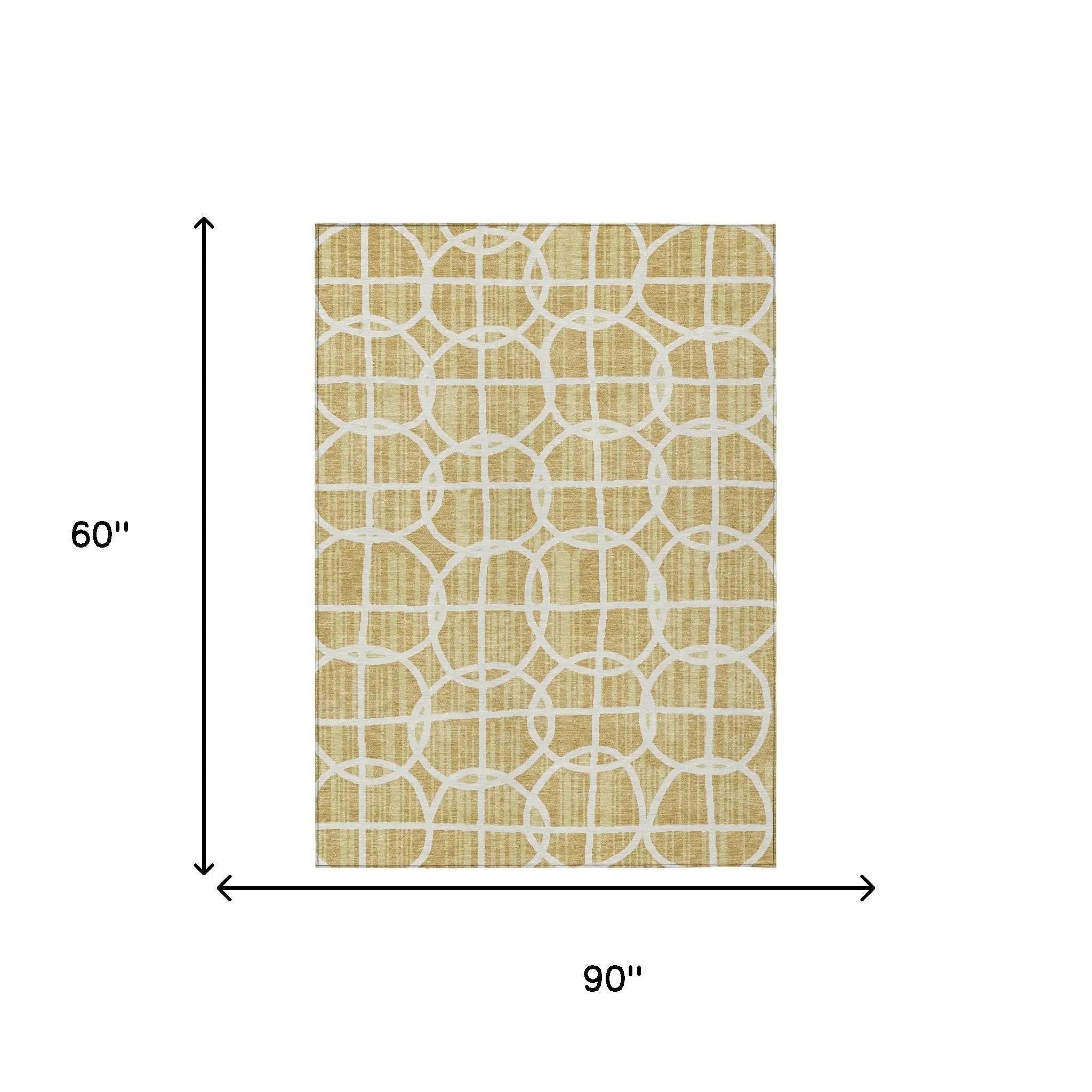 5' X 8' Gold And Wheat Geometric Washable Indoor Outdoor Area Rug Homeroots Outdoor
