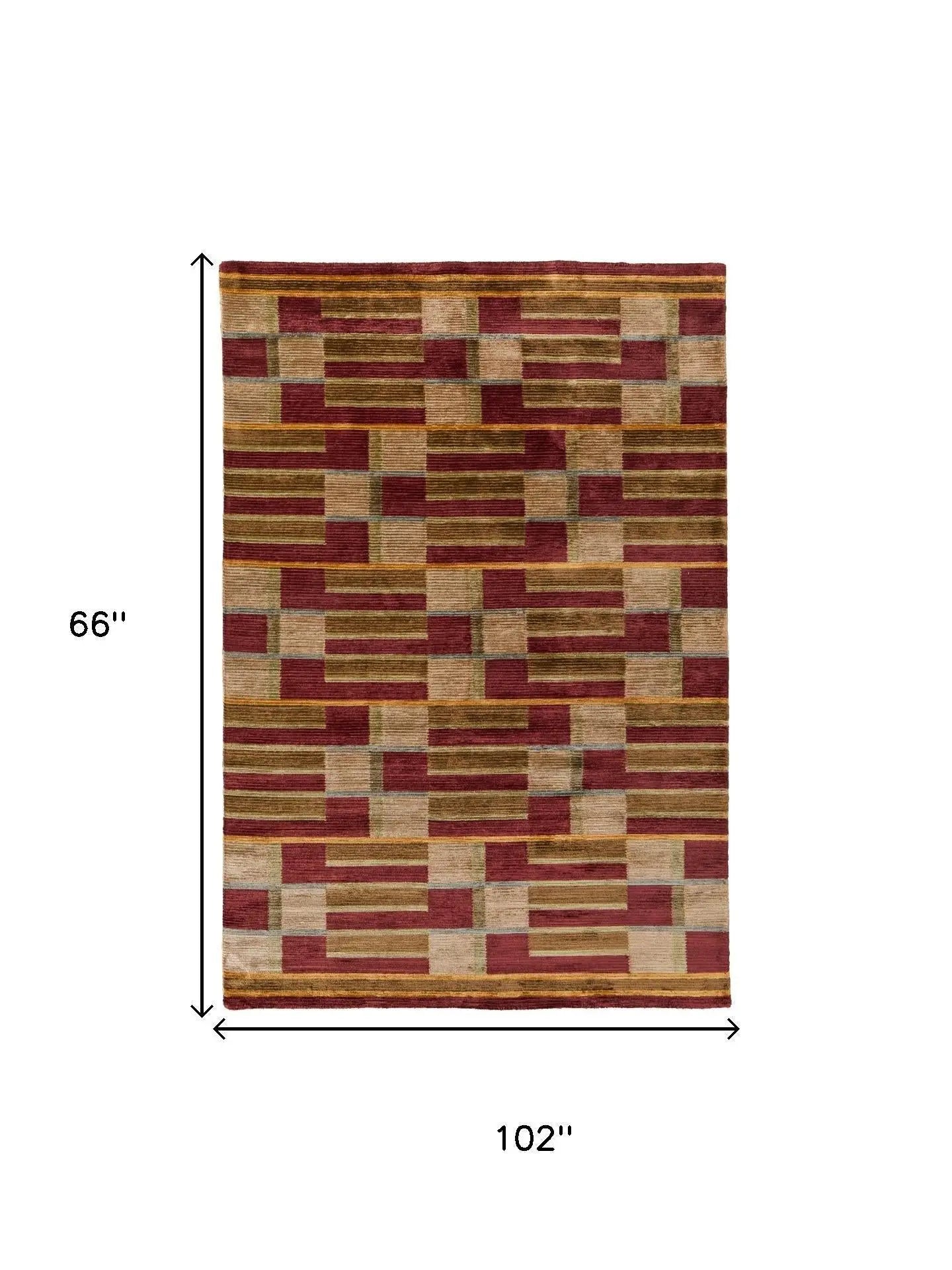 5' X 8' Gold Green And Red Striped Hand Knotted Area Rug Homeroots Home Decor