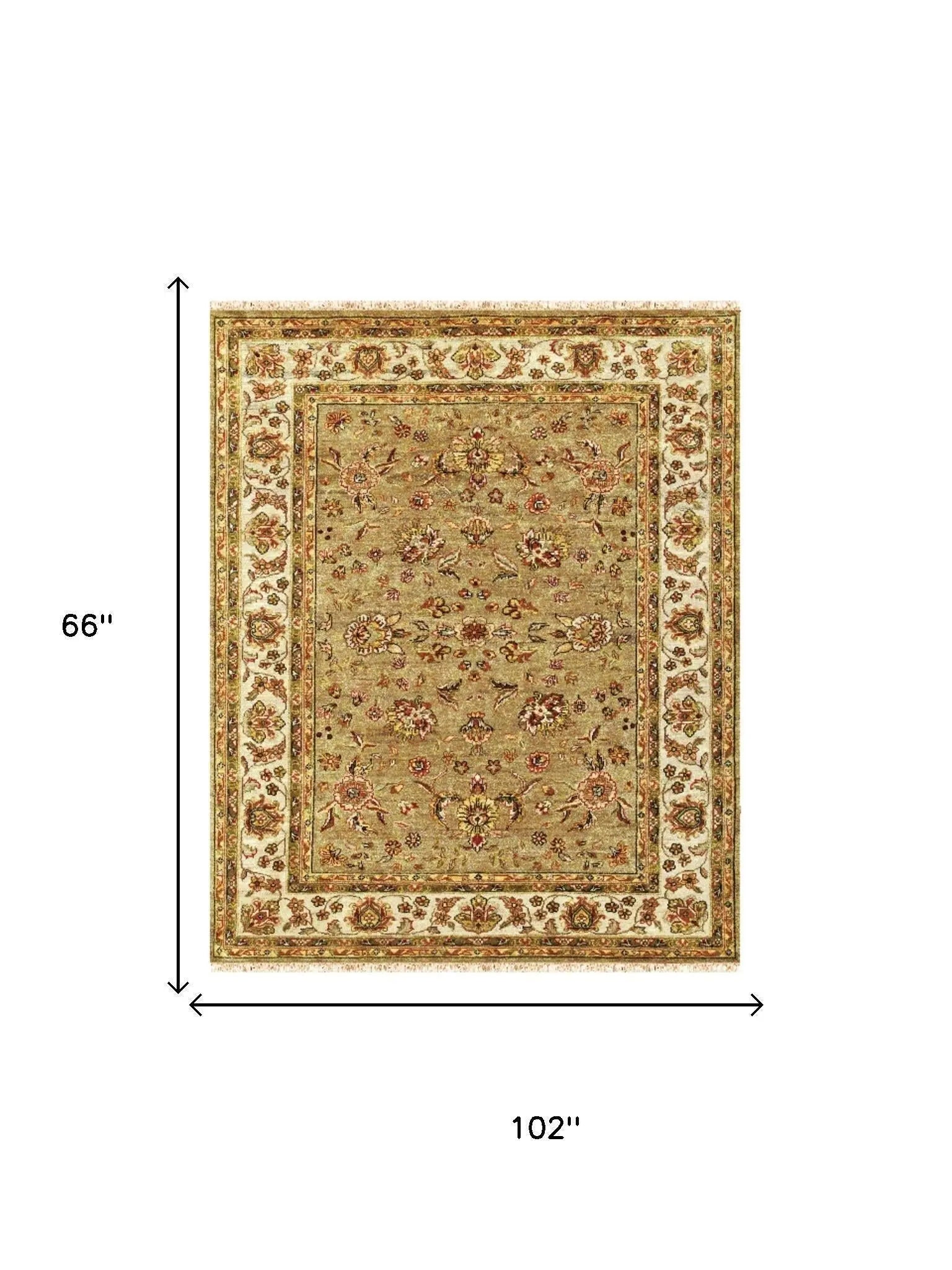 5' X 8' Gold Ivory And Red Wool Oriental Hand Knotted Area Rug With Fringe Homeroots Home Decor