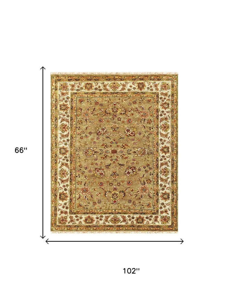 5' X 8' Gold Ivory And Red Wool Oriental Hand Knotted Area Rug With Fringe Homeroots Home Decor