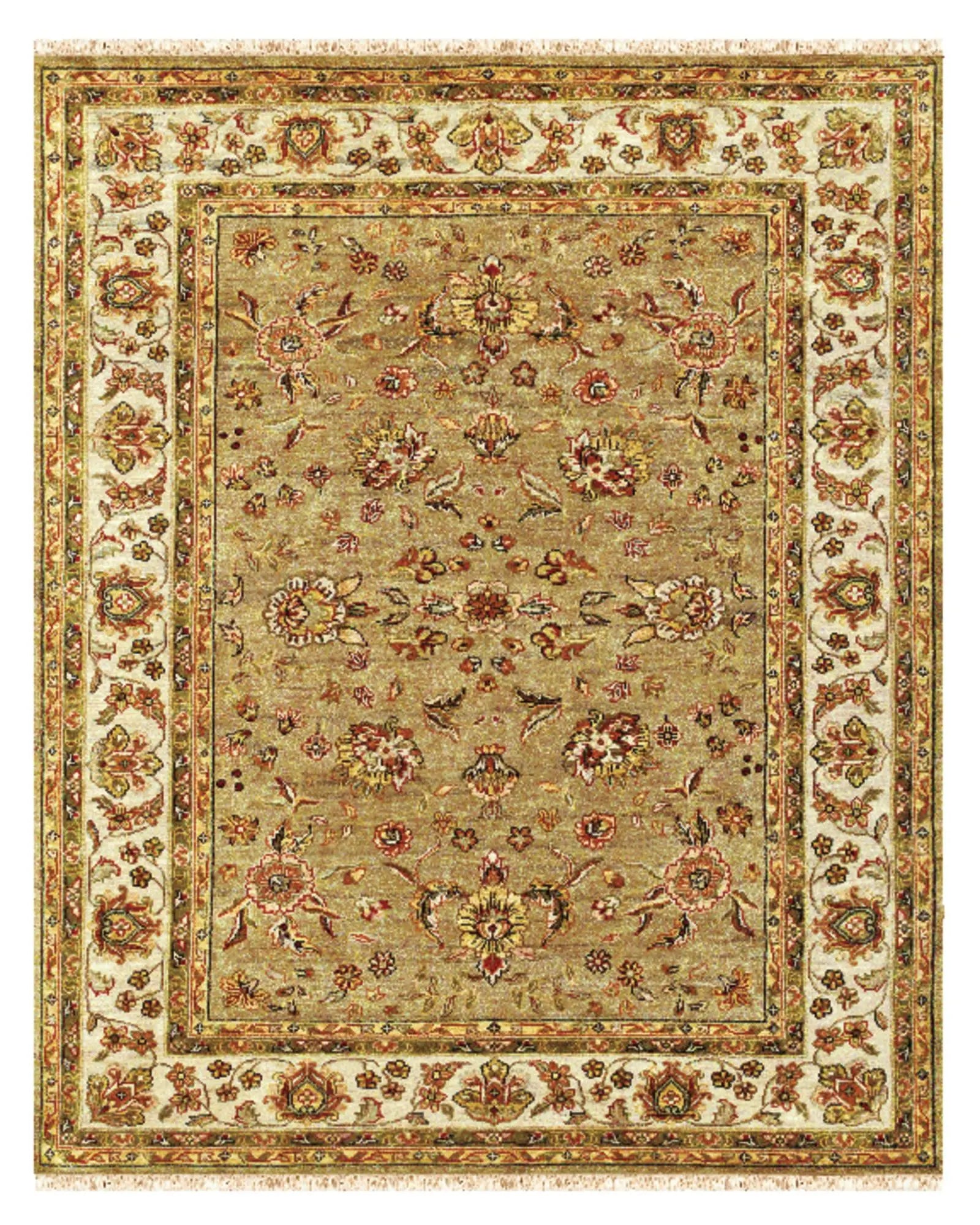 5' X 8' Gold Ivory And Red Wool Oriental Hand Knotted Area Rug With Fringe Homeroots Home Decor