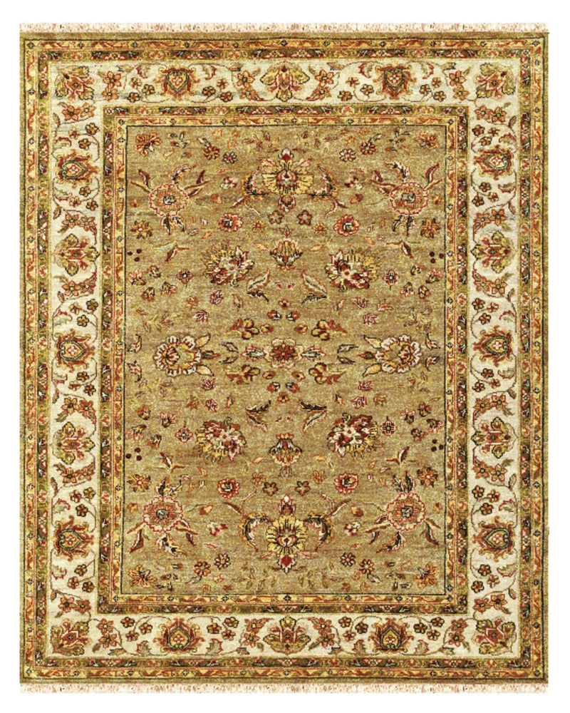 5' X 8' Gold Ivory And Red Wool Oriental Hand Knotted Area Rug With Fringe Homeroots Home Decor