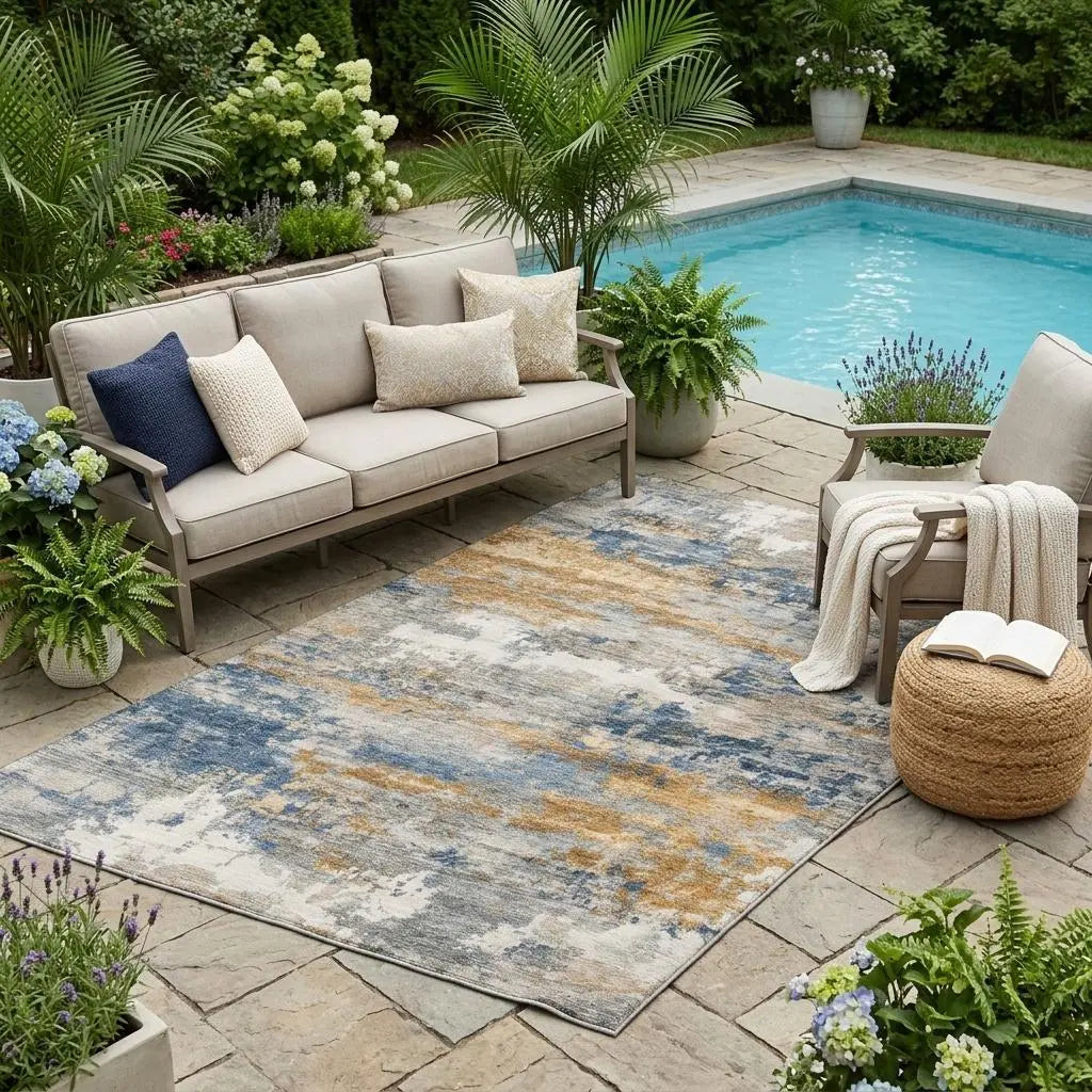 5' X 8' Granite Gray And Gray Abstract Washable Indoor Outdoor Area Rug Homeroots Outdoor