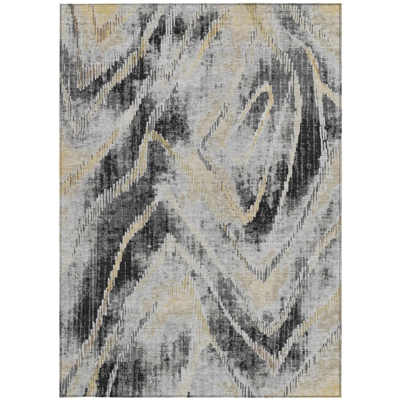 5' X 8' Graphite And Gray Abstract Washable Indoor Outdoor Area Rug Homeroots Outdoor