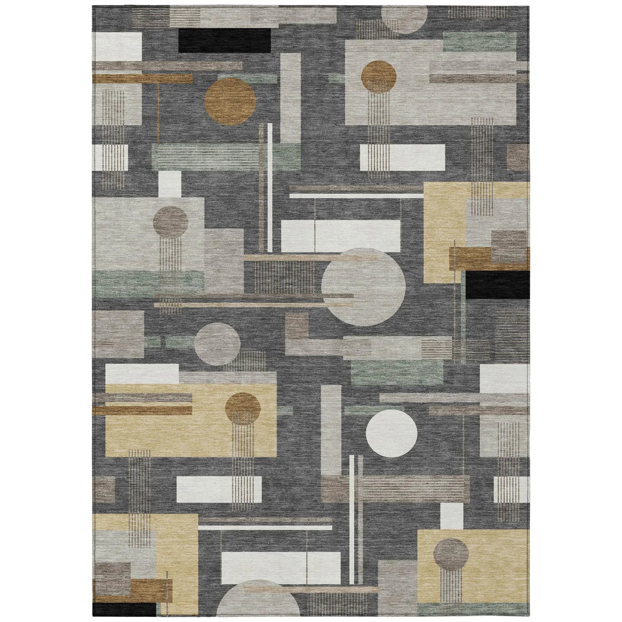 5' X 8' Graphite And Gray Geometric Washable Indoor Outdoor Area Rug Homeroots Outdoor