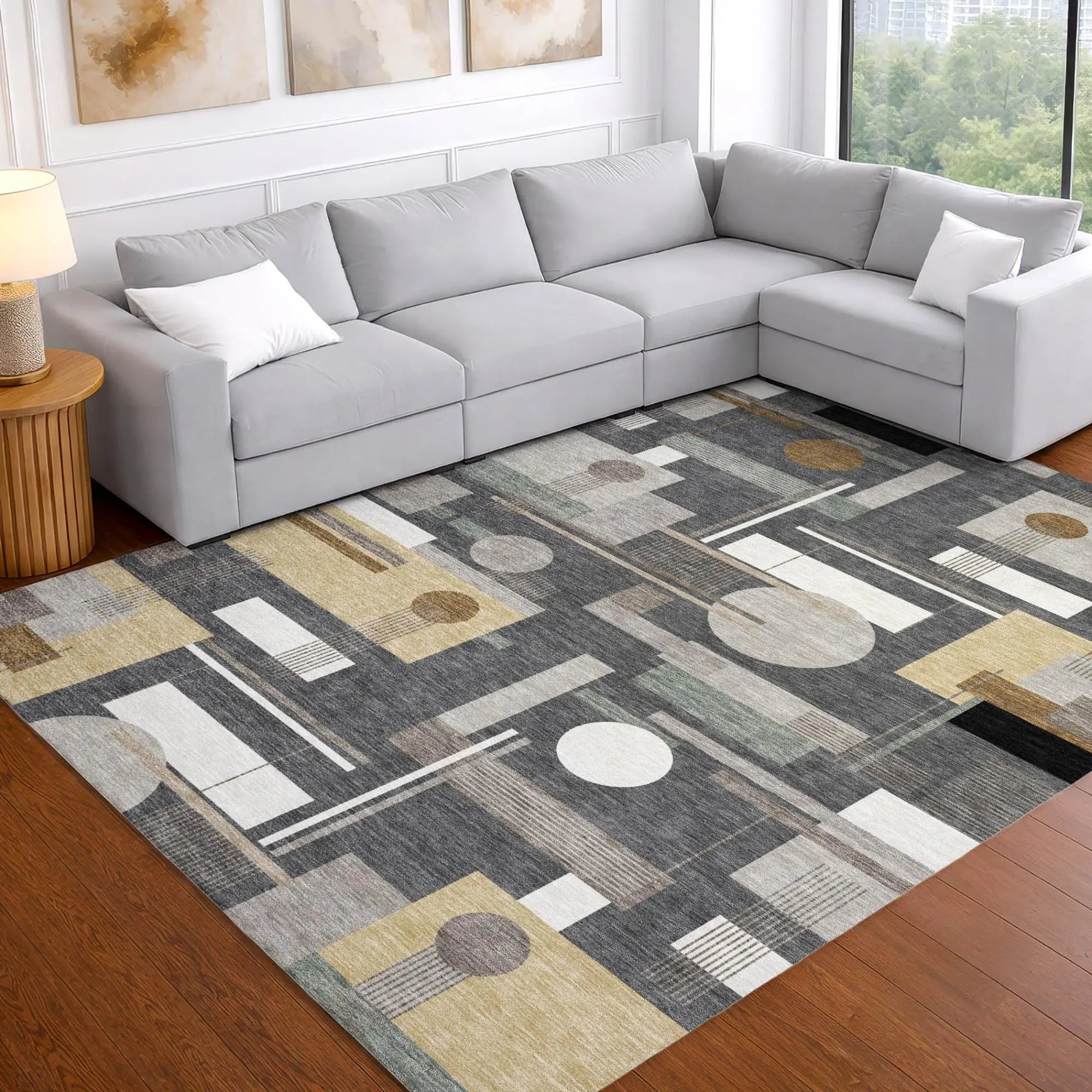 5' X 8' Graphite And Gray Geometric Washable Indoor Outdoor Area Rug Homeroots Outdoor