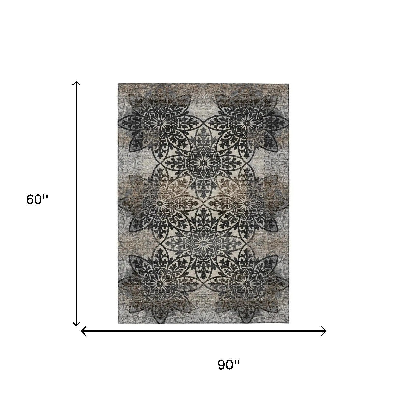 5' X 8' Graphite And Gray Oriental Washable Indoor Outdoor Area Rug Homeroots Outdoor