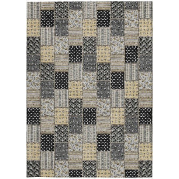 5' X 8' Graphite And Gray Patchwork Washable Indoor Outdoor Area Rug Homeroots Outdoor