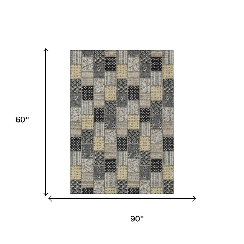 5' X 8' Graphite And Gray Patchwork Washable Indoor Outdoor Area Rug Homeroots Outdoor