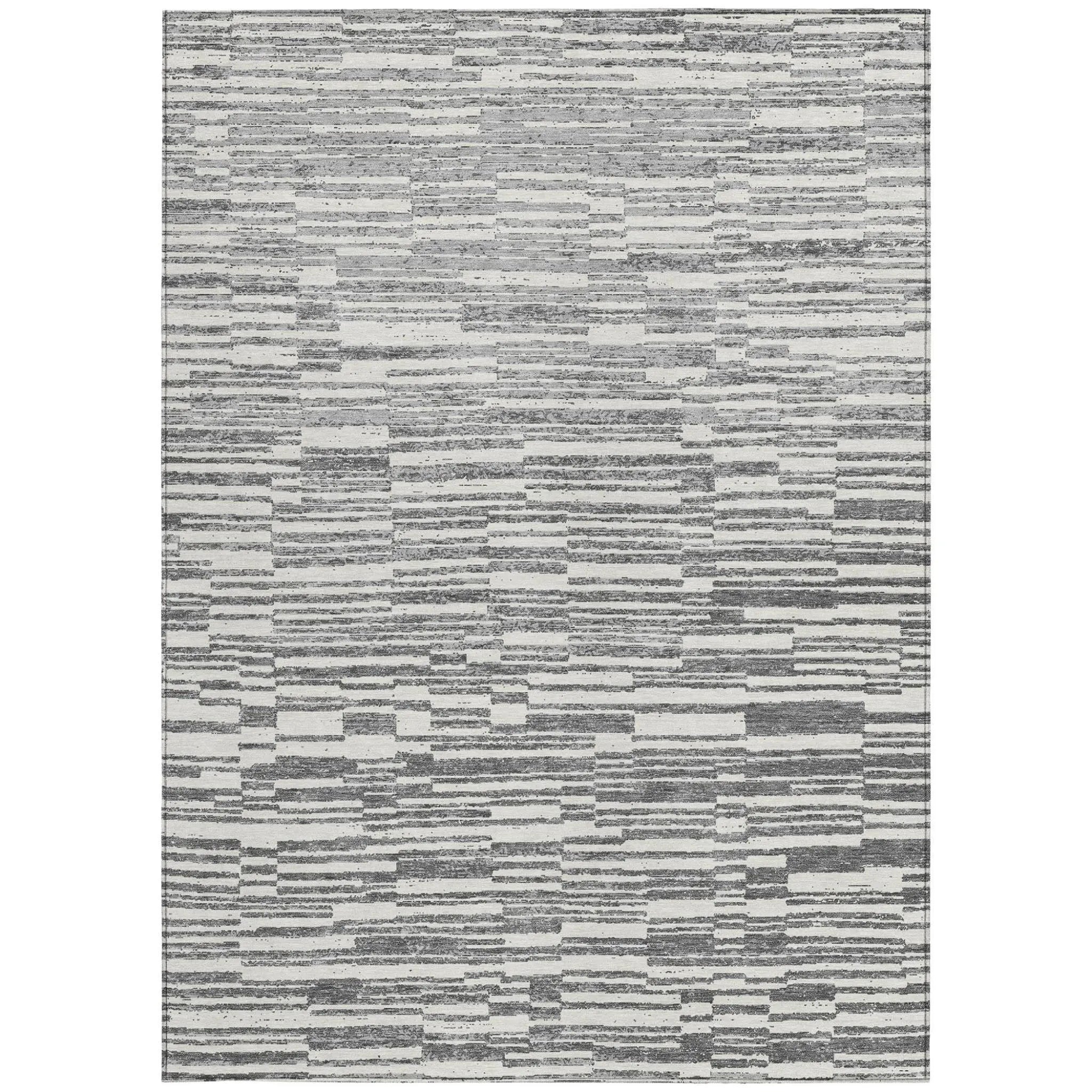 5' X 8' Graphite And Gray Striped Washable Indoor Outdoor Area Rug Homeroots Outdoor