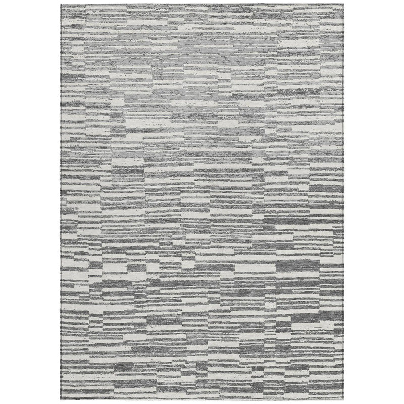 5' X 8' Graphite And Gray Striped Washable Indoor Outdoor Area Rug Homeroots Outdoor