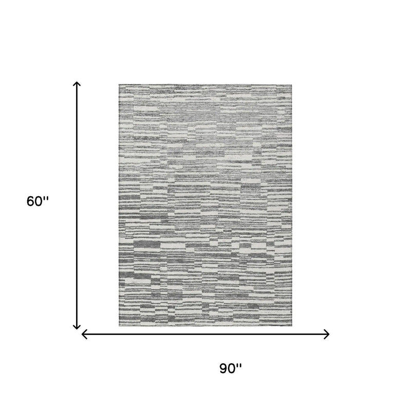 5' X 8' Graphite And Gray Striped Washable Indoor Outdoor Area Rug Homeroots Outdoor
