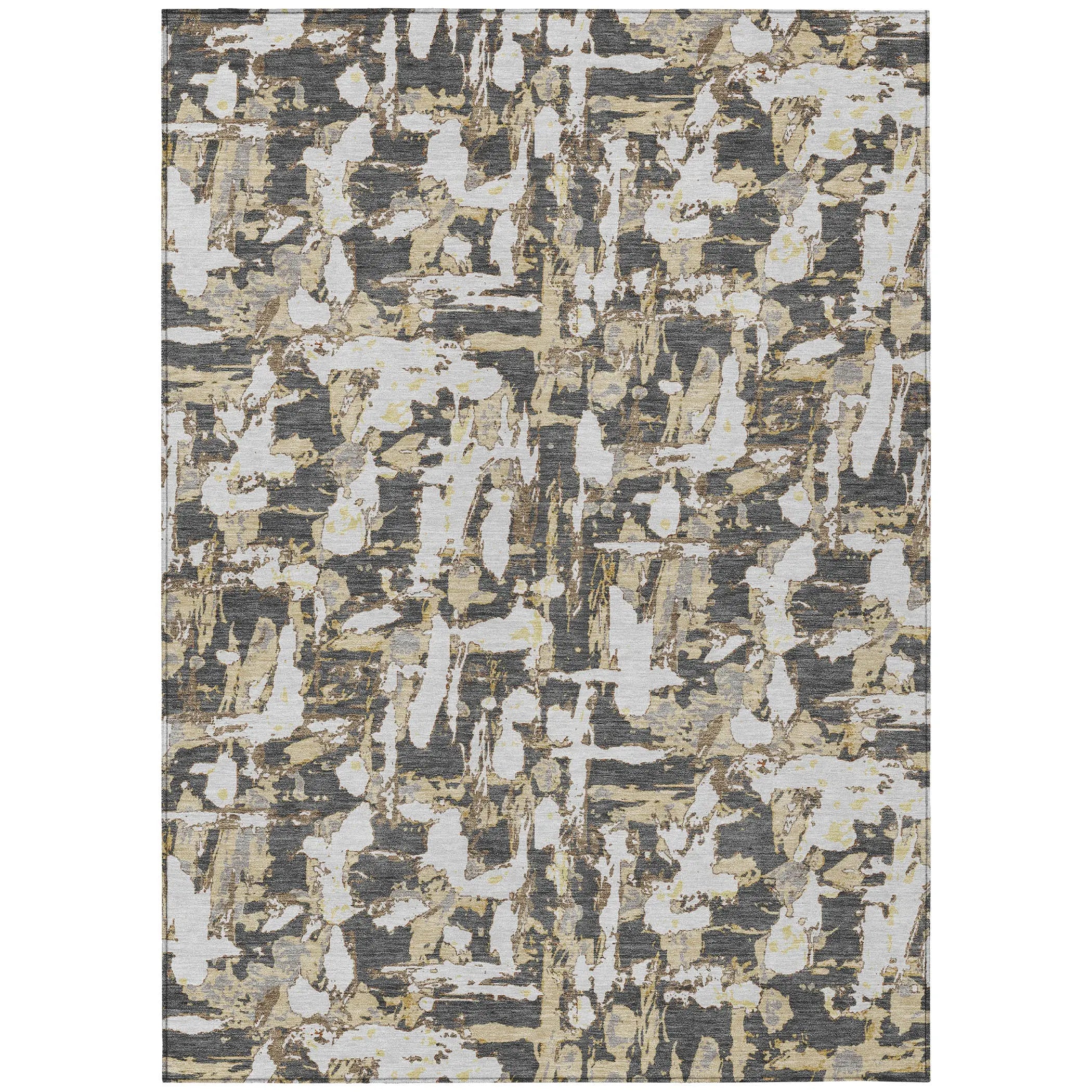 5' X 8' Graphite And Ivory Abstract Washable Indoor Outdoor Area Rug Homeroots Outdoor