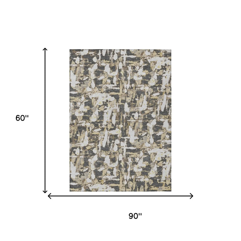 5' X 8' Graphite And Ivory Abstract Washable Indoor Outdoor Area Rug Homeroots Outdoor