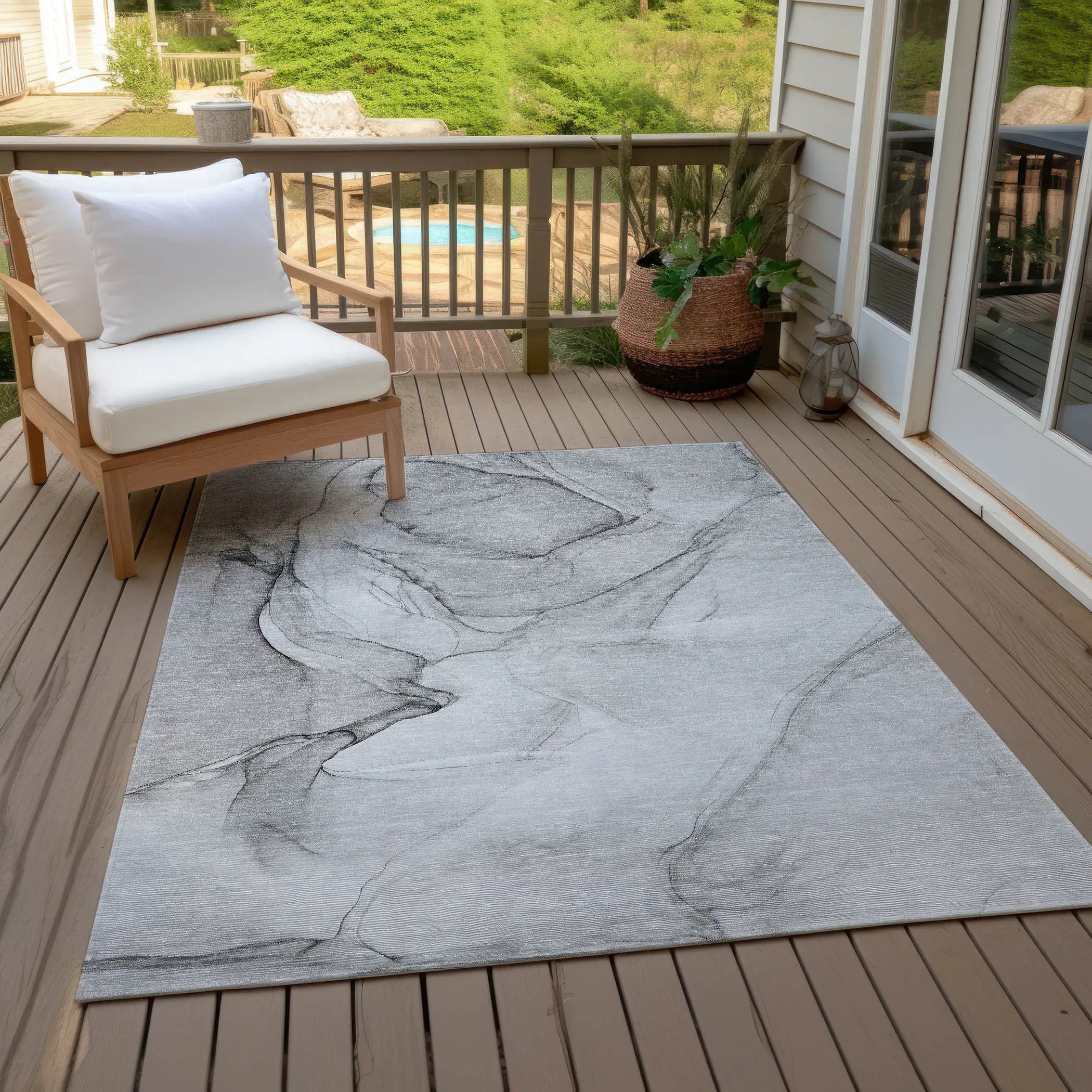 5' X 8' Gray Abstract Washable Non Skid Indoor Outdoor Area Rug Homeroots Outdoor