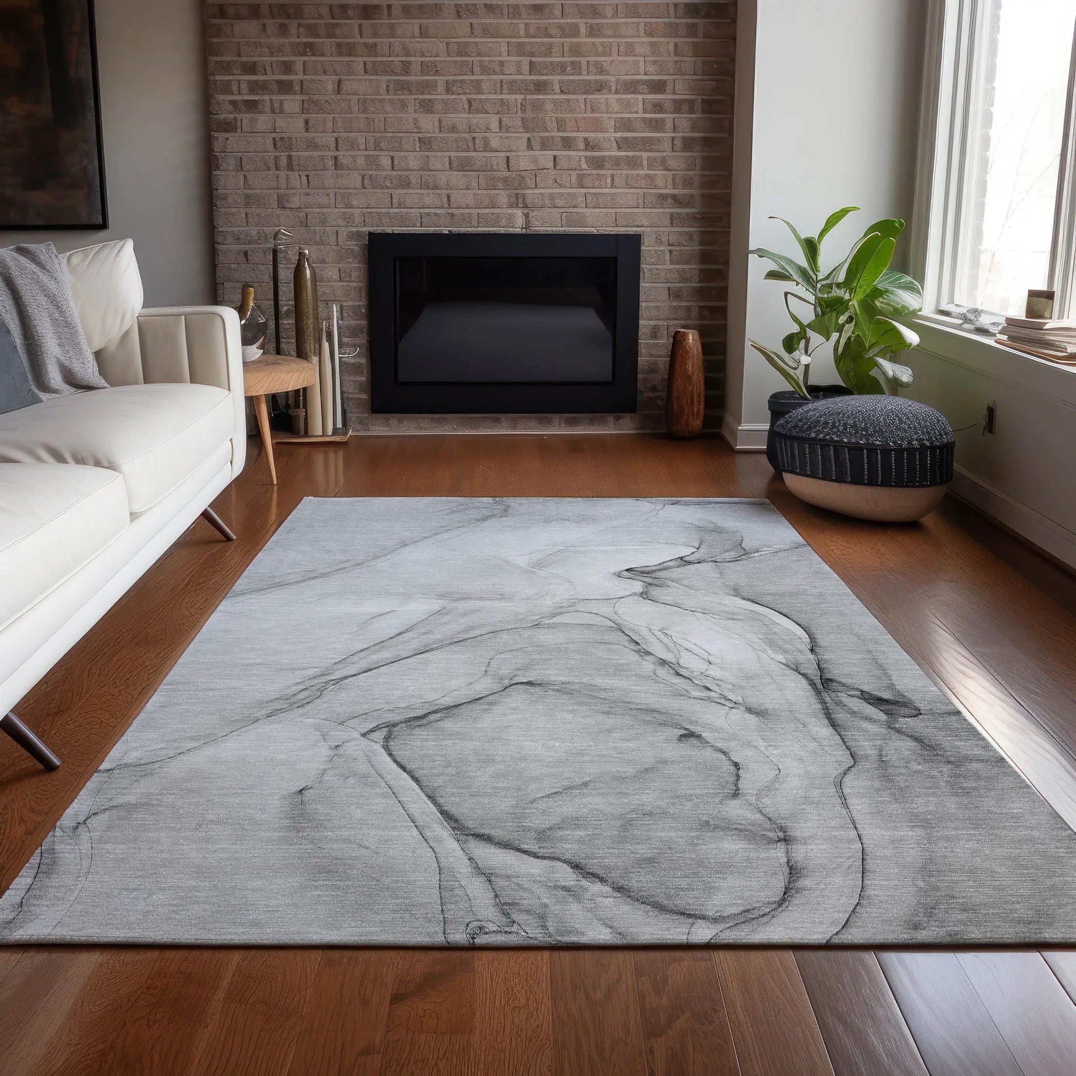 5' X 8' Gray Abstract Washable Non Skid Indoor Outdoor Area Rug Homeroots Outdoor