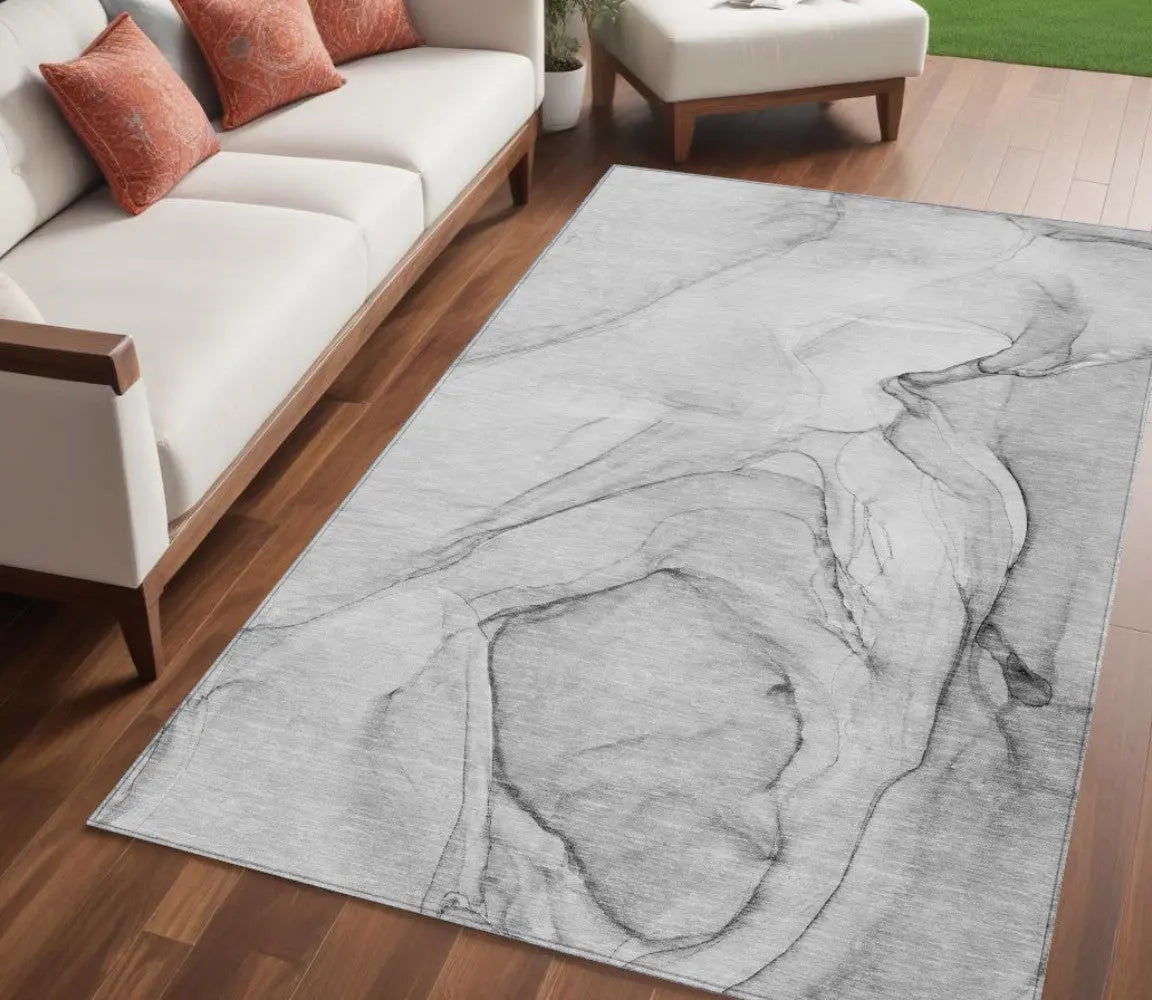 5' X 8' Gray Abstract Washable Non Skid Indoor Outdoor Area Rug Homeroots Outdoor