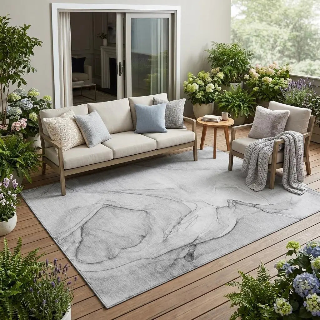5' X 8' Gray Abstract Washable Non Skid Indoor Outdoor Area Rug Homeroots Outdoor