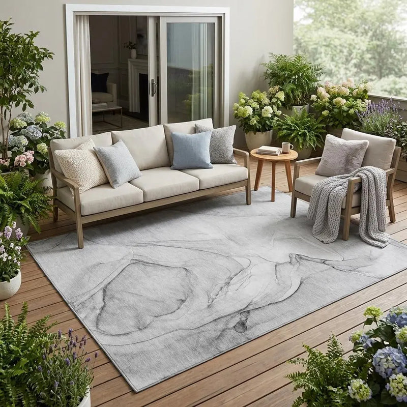 5' X 8' Gray Abstract Washable Non Skid Indoor Outdoor Area Rug Homeroots Outdoor