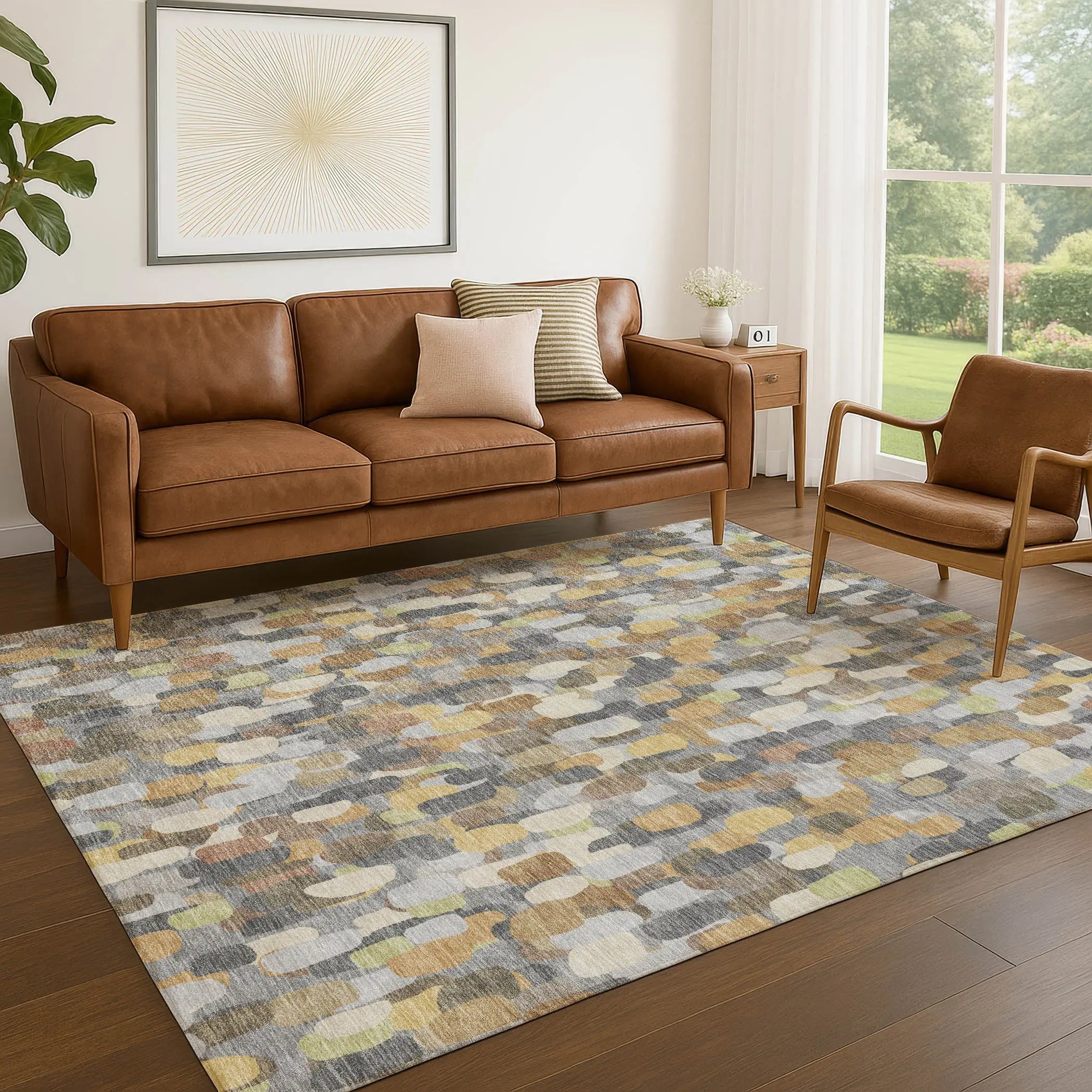 5' X 8' Gray And Beige Abstract Washable Indoor Outdoor Area Rug Homeroots Outdoor