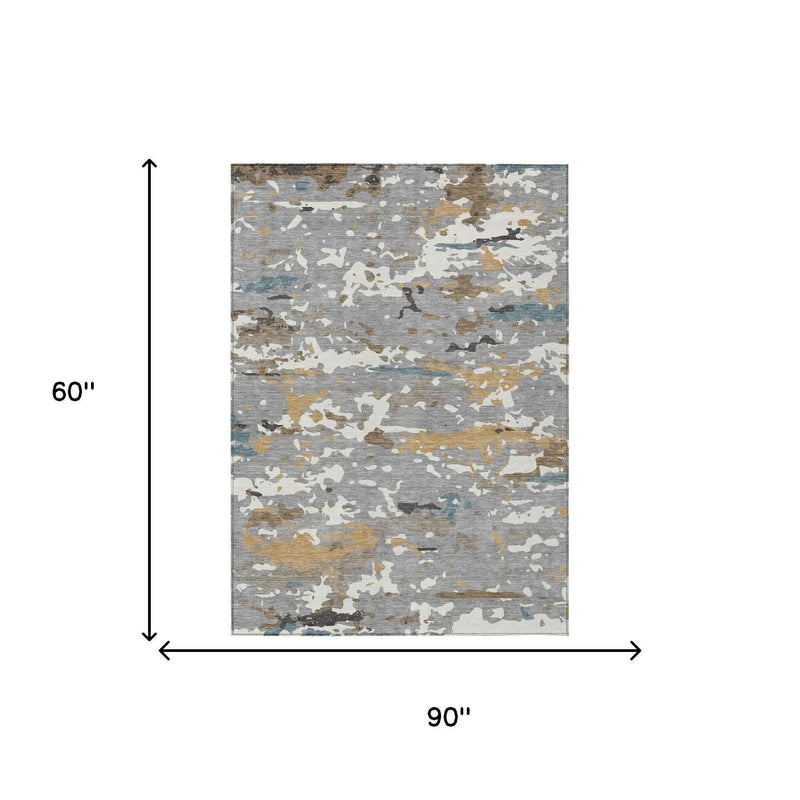 5' X 8' Gray And Beige Abstract Washable Indoor Outdoor Area Rug Homeroots Outdoor