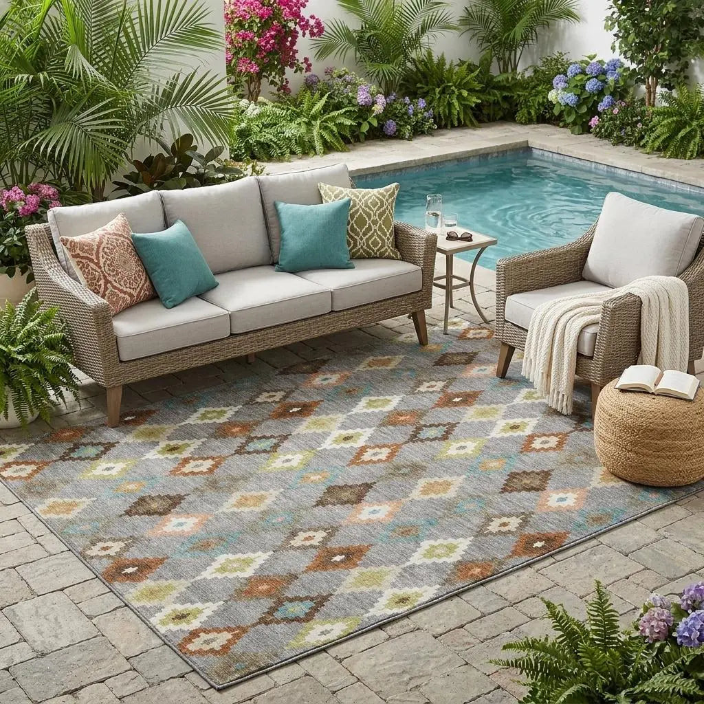 5' X 8' Gray And Beige Aztec Washable Indoor Outdoor Area Rug Homeroots Outdoor