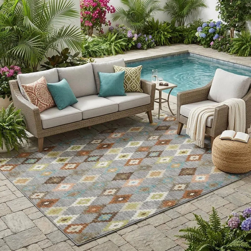 5' X 8' Gray And Beige Aztec Washable Indoor Outdoor Area Rug Homeroots Outdoor
